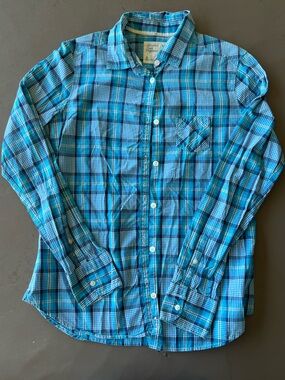 American Eagle Outfitters Blue Plaid Button-Down Shirt